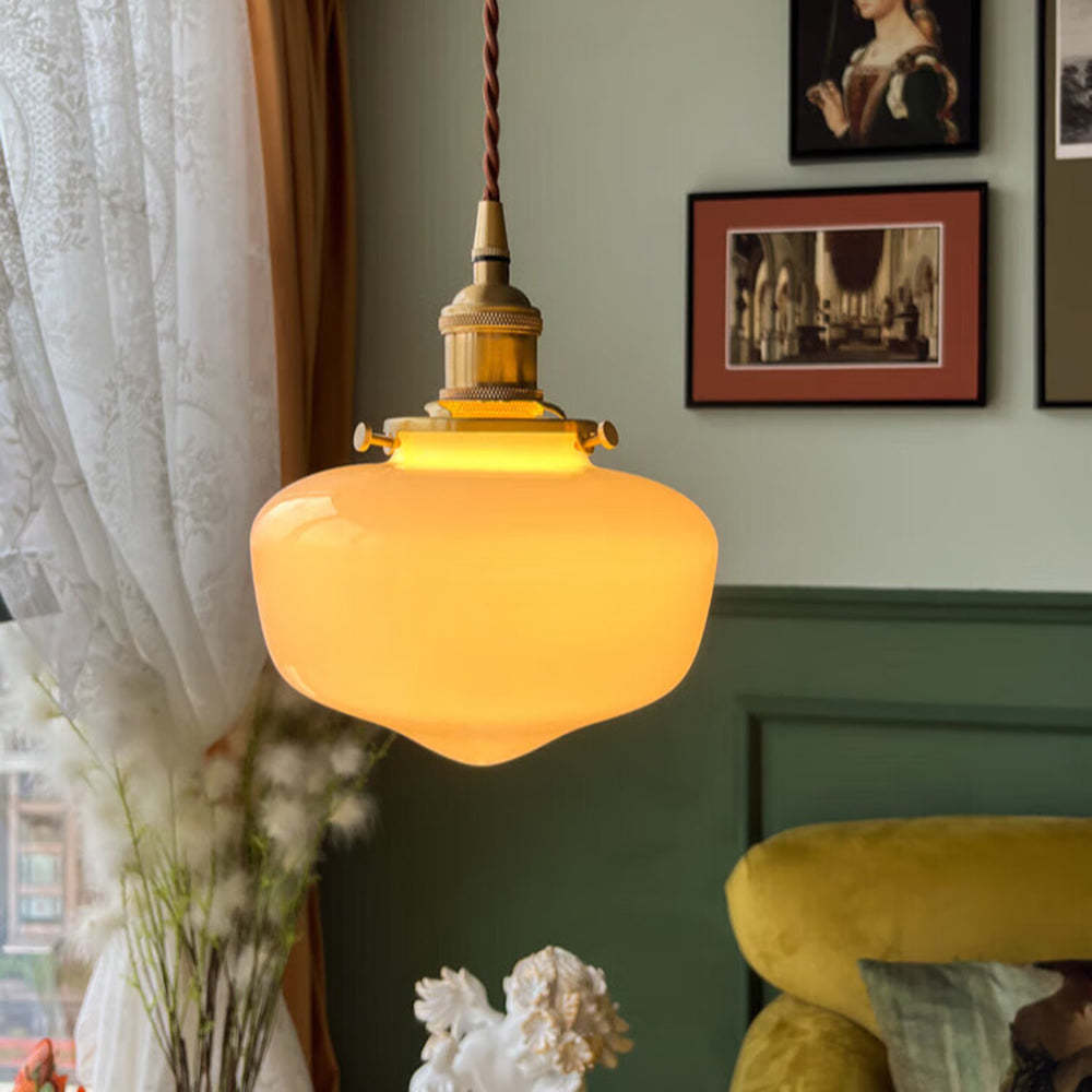 VINTORA Hanglamp – Vintage Messing Lantaarn met Glazen Kap – E26/E27 Fitting
