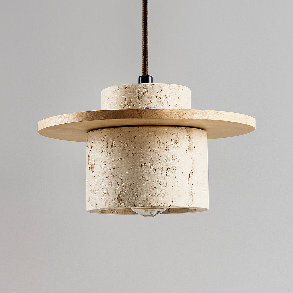 AetherNova – Travertin & Houten Hanglamp | Retro Design | Verstelbare Kabel | LED Geschikt