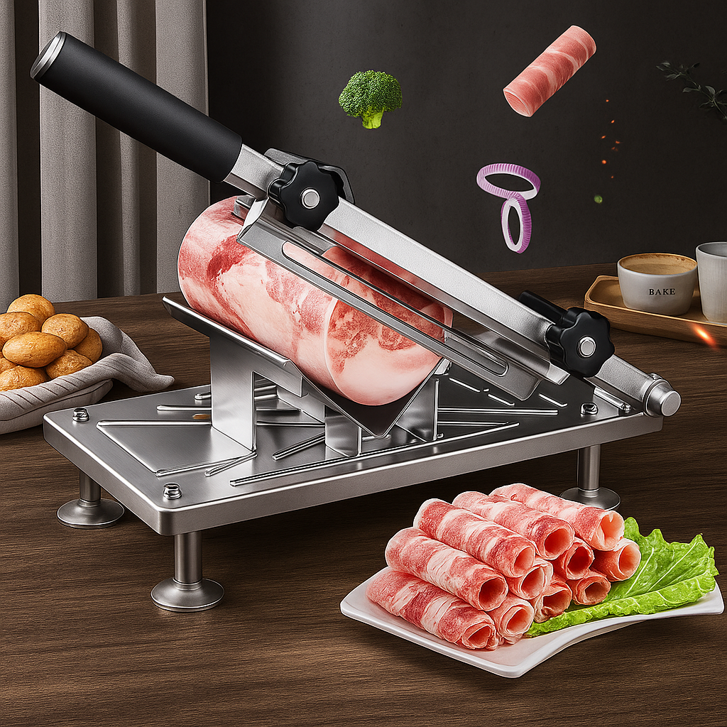 SlicePro – Roestvrijstalen Snijmachine voor Thuisgebruik – Verstelbare Dikte & Professionele Precisie