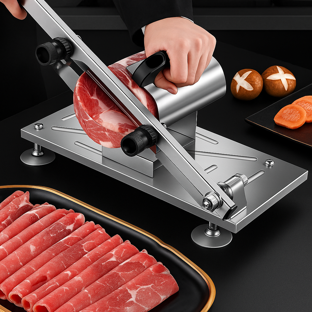 SlicePro – Roestvrijstalen Snijmachine voor Thuisgebruik – Verstelbare Dikte & Professionele Precisie
