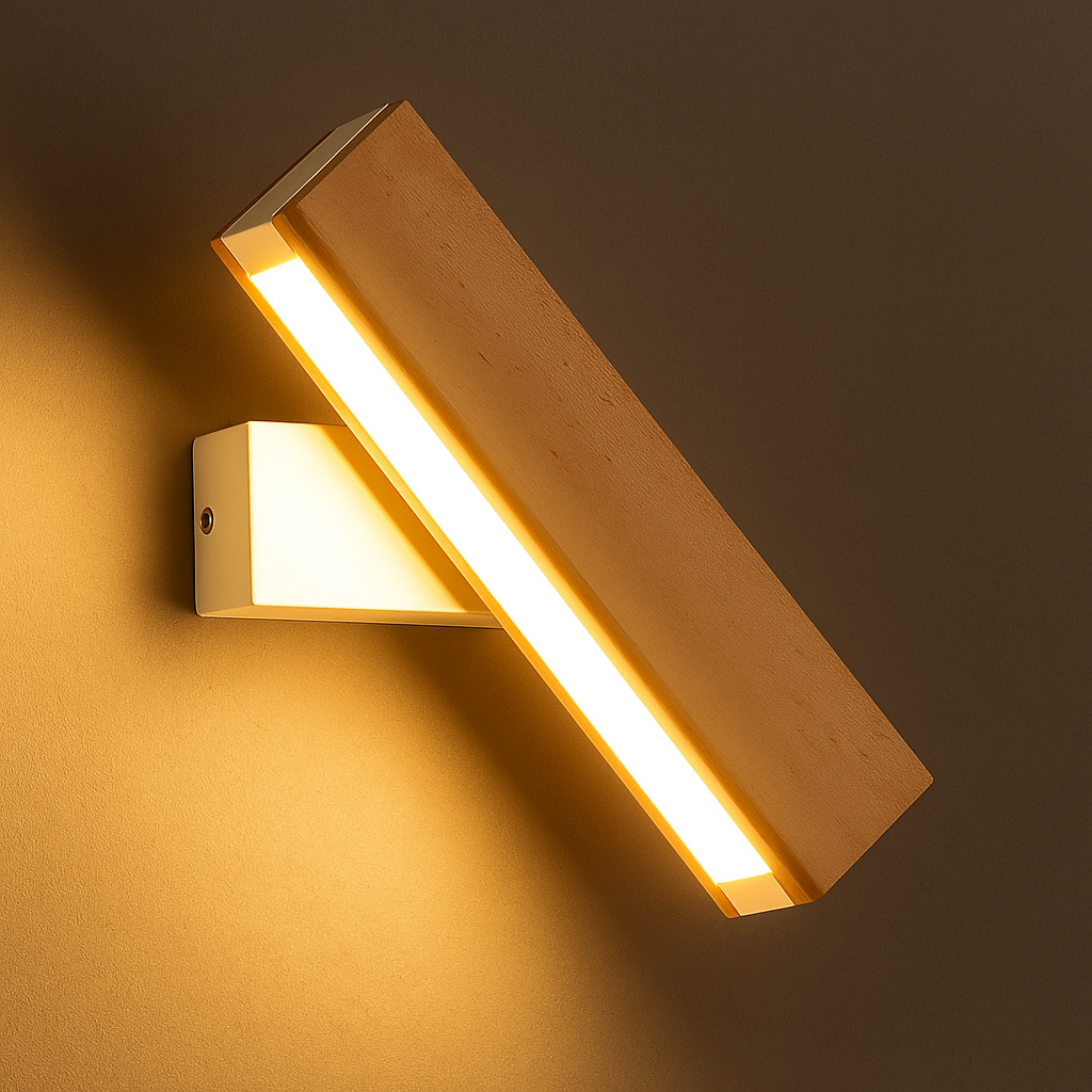 ScandiGlow | Houten LED-Wandlamp – Verstelbaar Scandinavisch Design voor Slaapkamer of Woonruimte