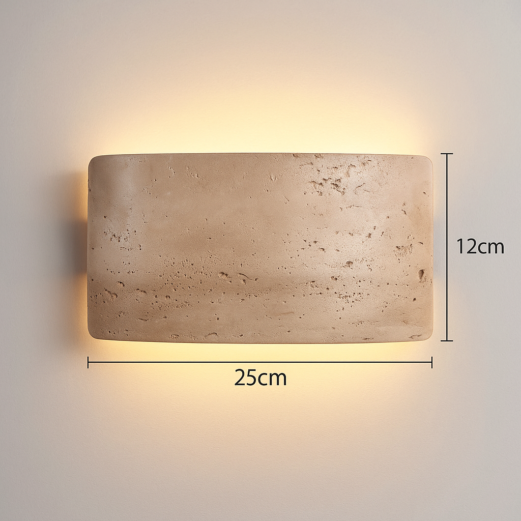 Velano – Wandlamp van Travertijnsteen & Glas – Voor Binnen & Buiten – Ø25 cm