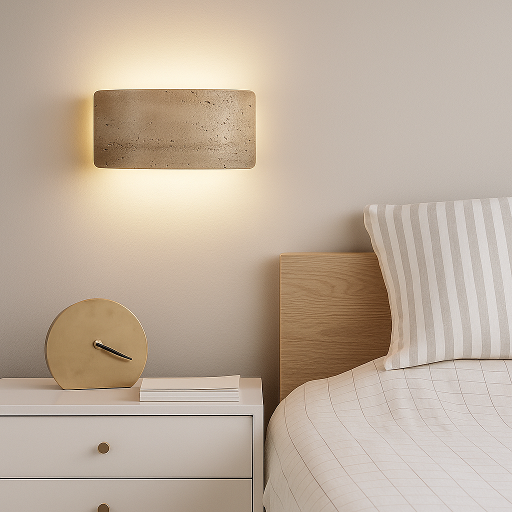 Velano – Wandlamp van Travertijnsteen & Glas – Voor Binnen & Buiten – Ø25 cm