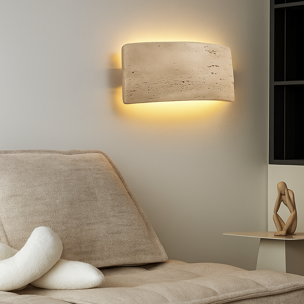 Velano – Wandlamp van Travertijnsteen & Glas – Voor Binnen & Buiten – Ø25 cm