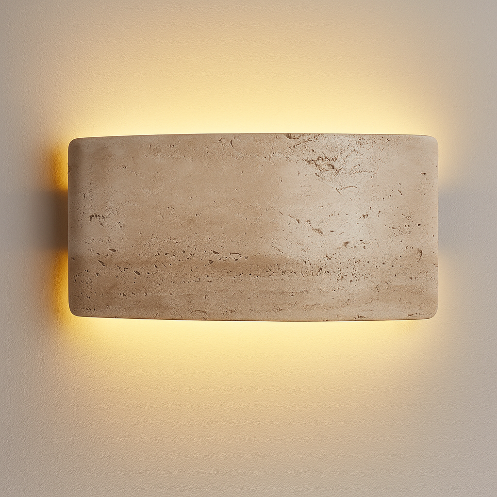 Velano – Wandlamp van Travertijnsteen & Glas – Voor Binnen & Buiten – Ø25 cm