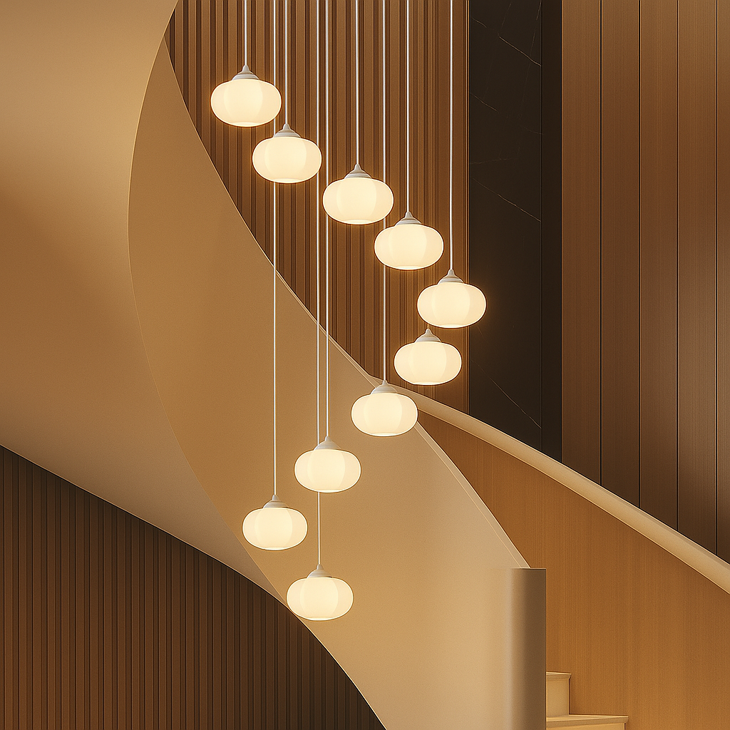 Decolure | Art Deco Kroonluchter voor Trappenhal – Crèmekleurig LED Design