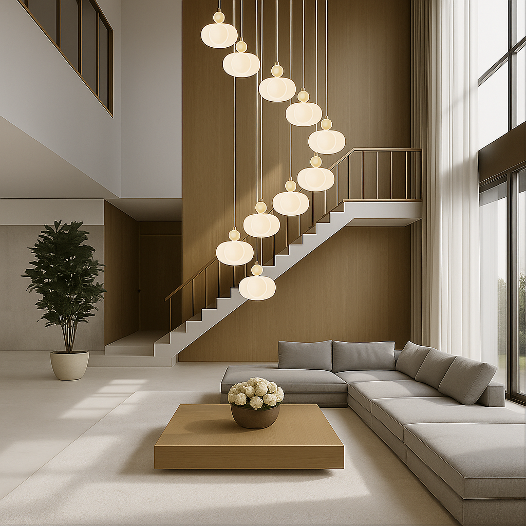 Decolure | Art Deco Kroonluchter voor Trappenhal – Crèmekleurig LED Design
