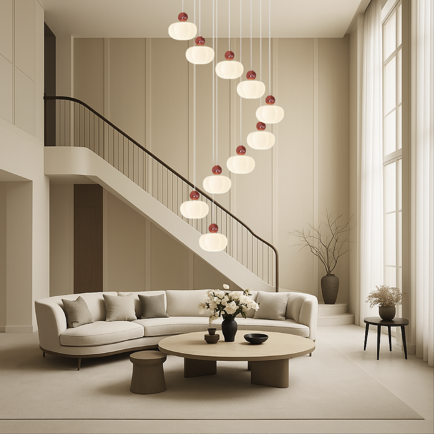 Decolure | Art Deco Kroonluchter voor Trappenhal – Crèmekleurig LED Design