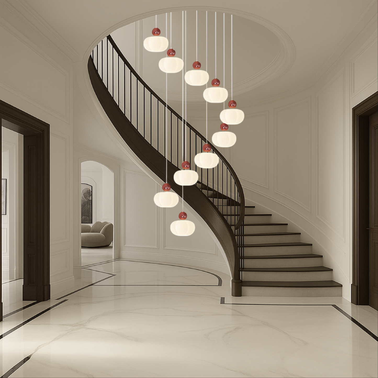 Decolure | Art Deco Kroonluchter voor Trappenhal – Crèmekleurig LED Design