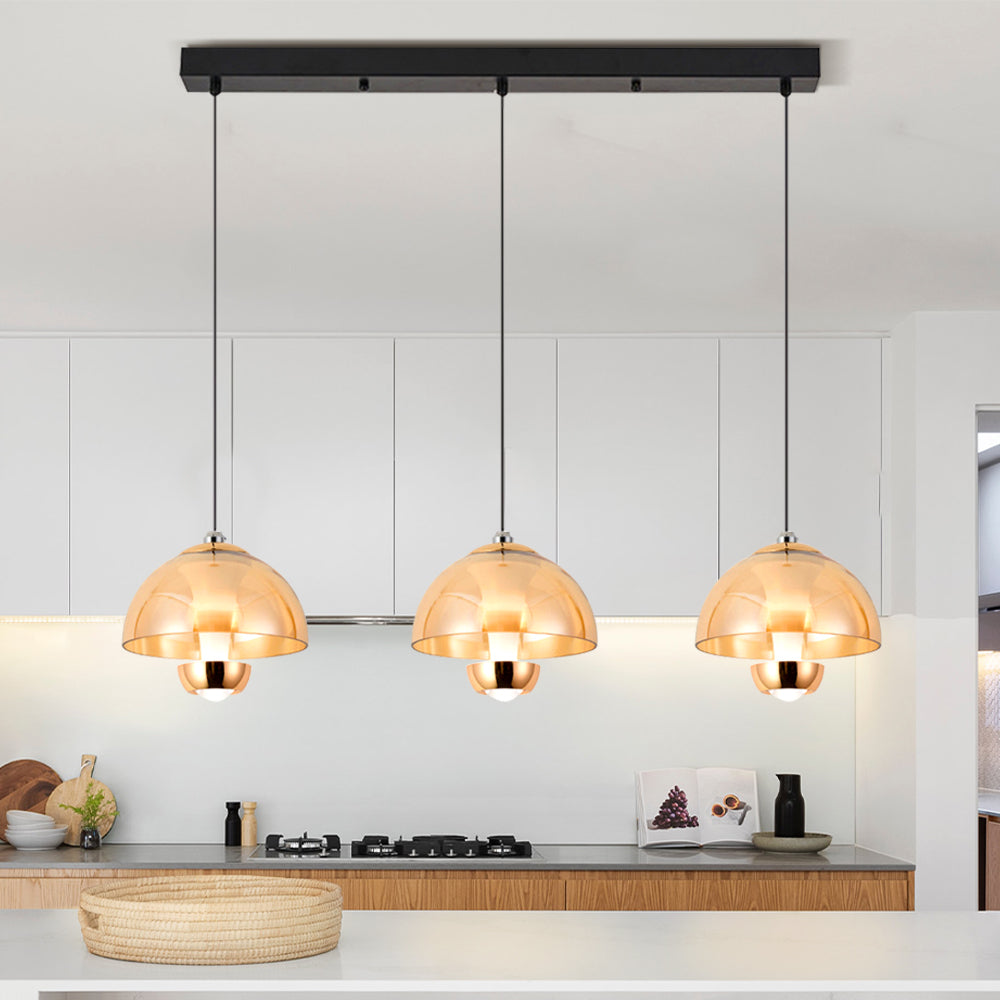 LUMÉRIA | Hanglamp met 3 Amber Glazen Kappen – LED – Verstelbaar – 70 cm – Warm tot Koud Licht