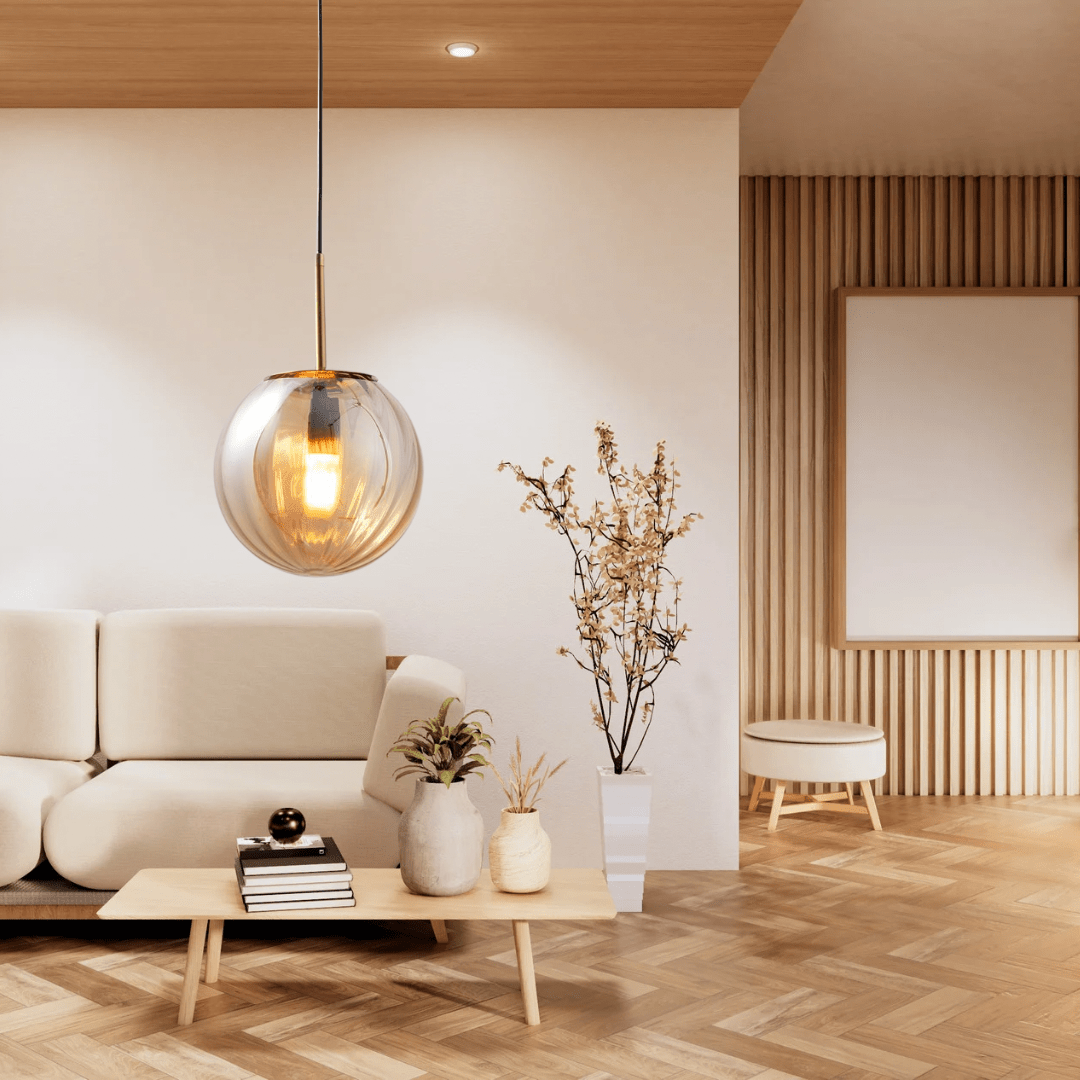 SOLENZA Glazen Bol Hanglamp – Warme Sfeerverlichting met Kristalaccenten