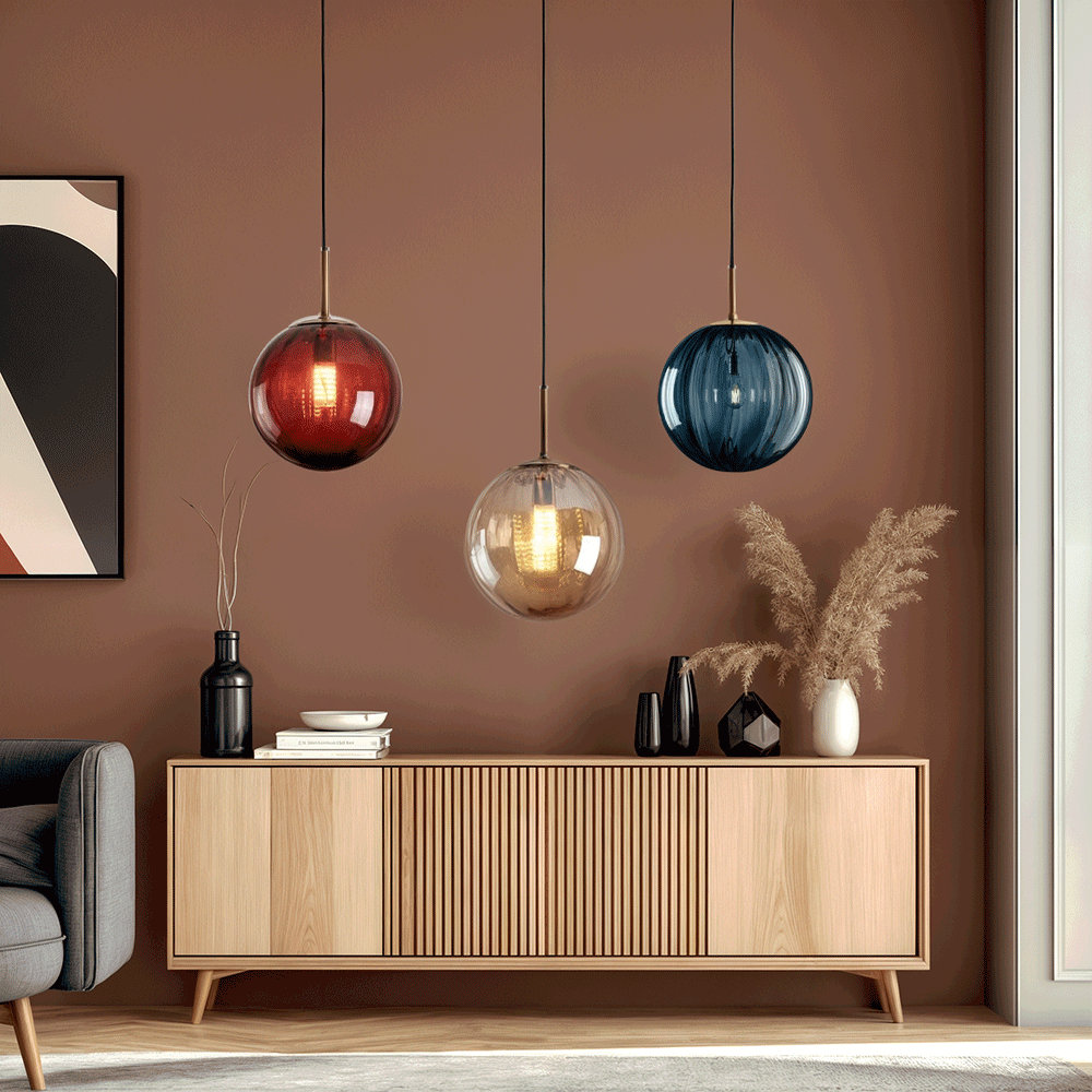 SOLENZA Glazen Bol Hanglamp – Warme Sfeerverlichting met Kristalaccenten