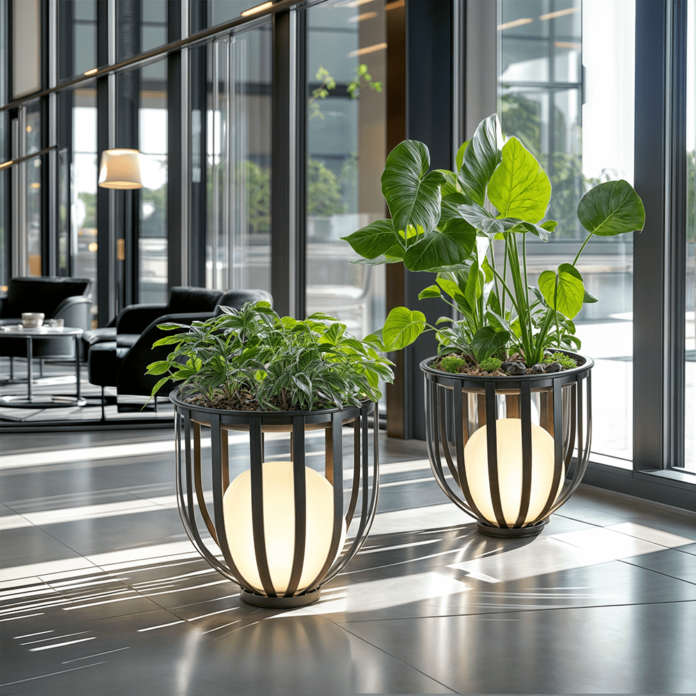 Nova GardenGlow | Solar Tafellamp met Bloempot – LED Buitenlamp – Roestvrij & Weerbestendig – Moderne Tuinverlichting