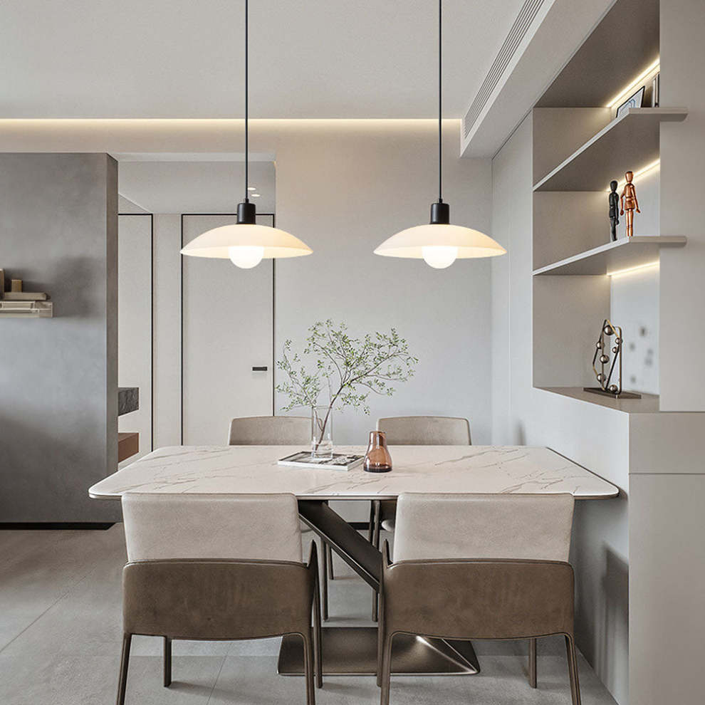 VELLUNO Hanglamp – Minimalistische Witte Glazen Schijf – E27 Fitting in 3 Formaten