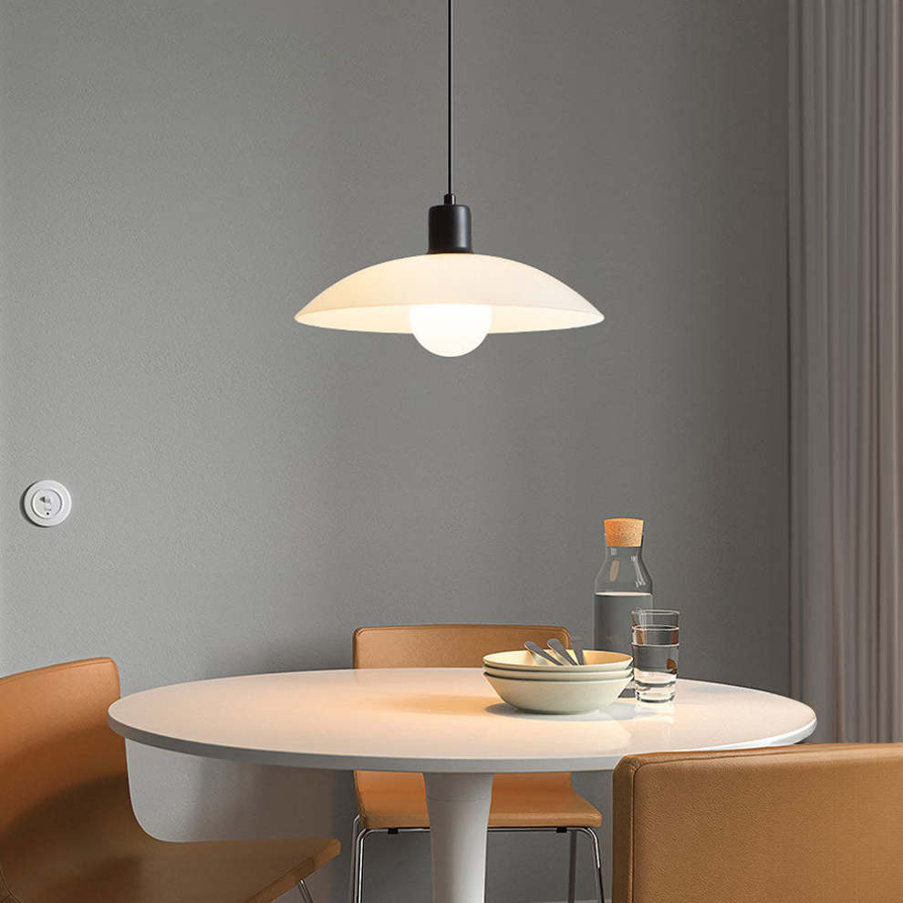 VELLUNO Hanglamp – Minimalistische Witte Glazen Schijf – E27 Fitting in 3 Formaten