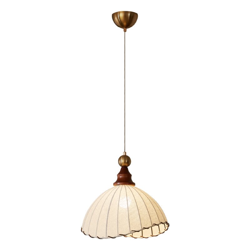 VELMARA Hanglamp – Stoffen Plissé Kap met Hout & Goudkleurig Metaal – Ø40 cm