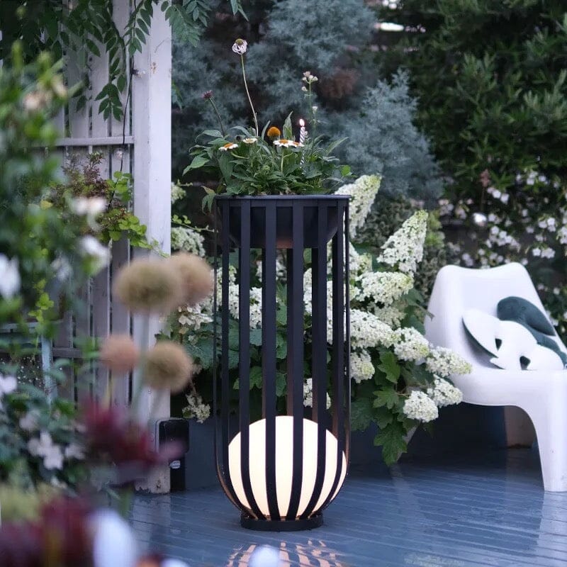 Nova GardenGlow | Solar Tafellamp met Bloempot – LED Buitenlamp – Roestvrij & Weerbestendig – Moderne Tuinverlichting
