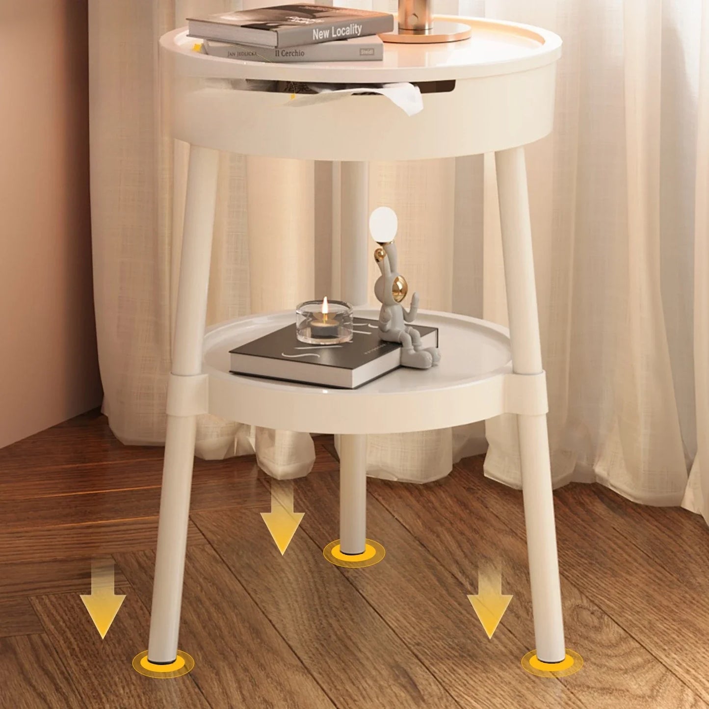 Movea | Minimalistische Witte Ronde Bijzettafel – Licht & Verplaatsbaar