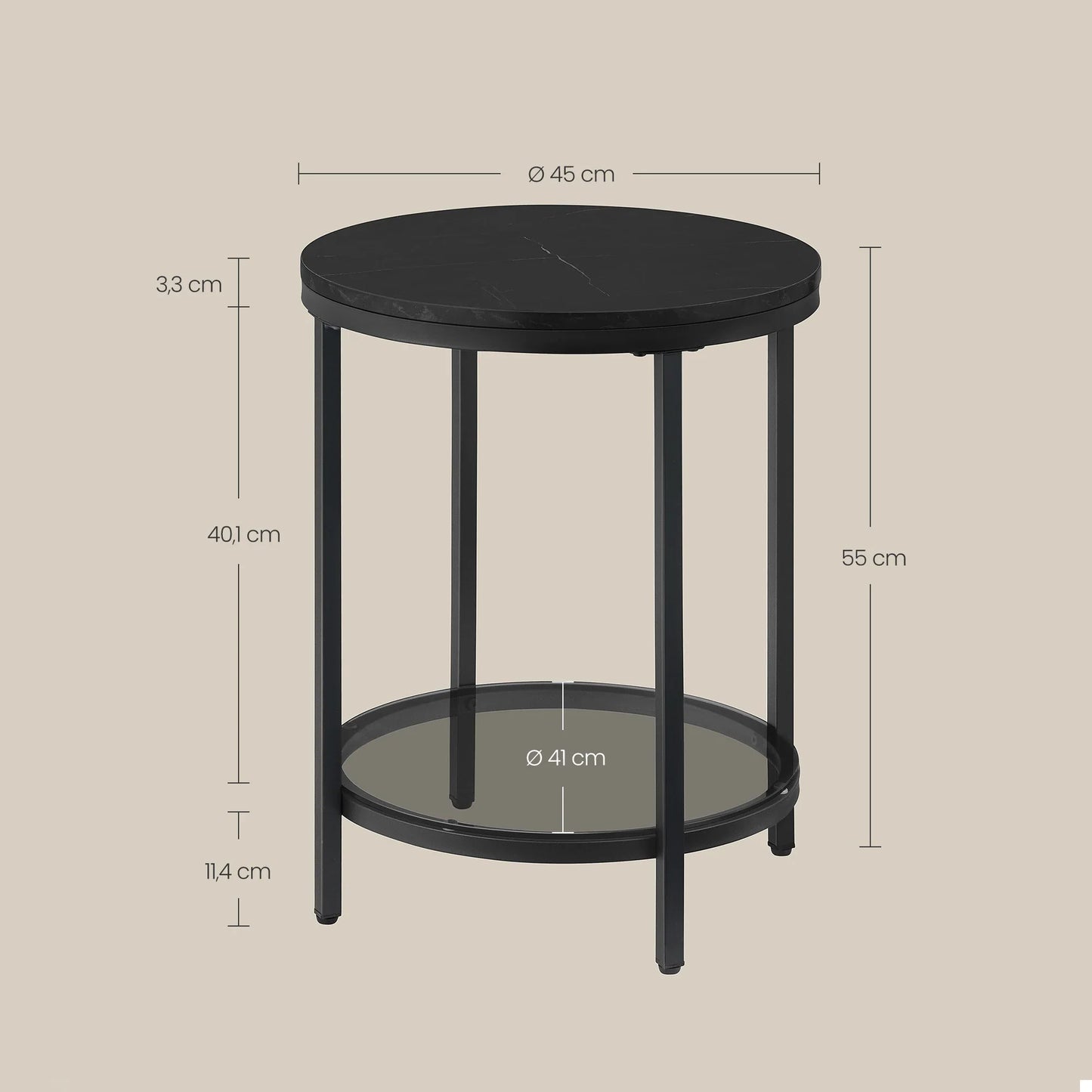 Marbela | Ronde Bijzettafel met Marmerlook & Glas – Twee Niveaus