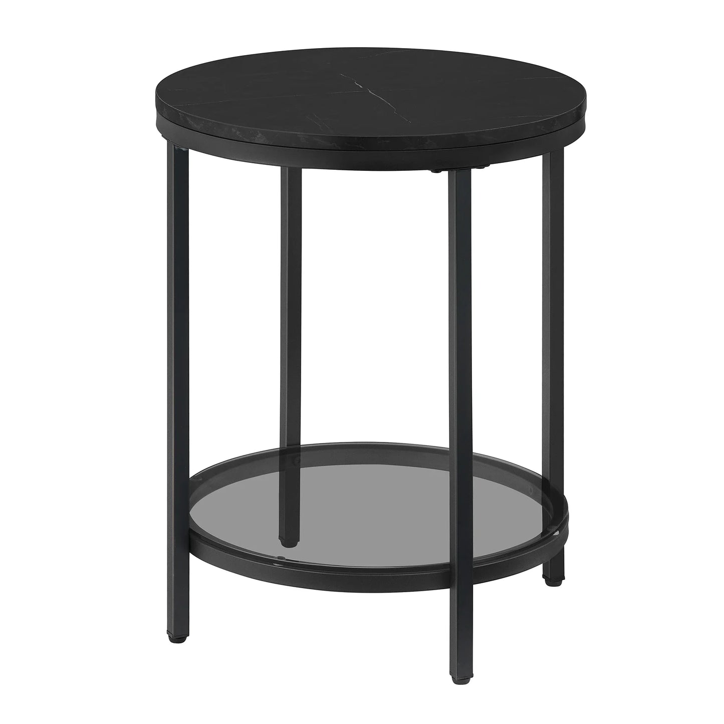Marbela | Ronde Bijzettafel met Marmerlook & Glas – Twee Niveaus