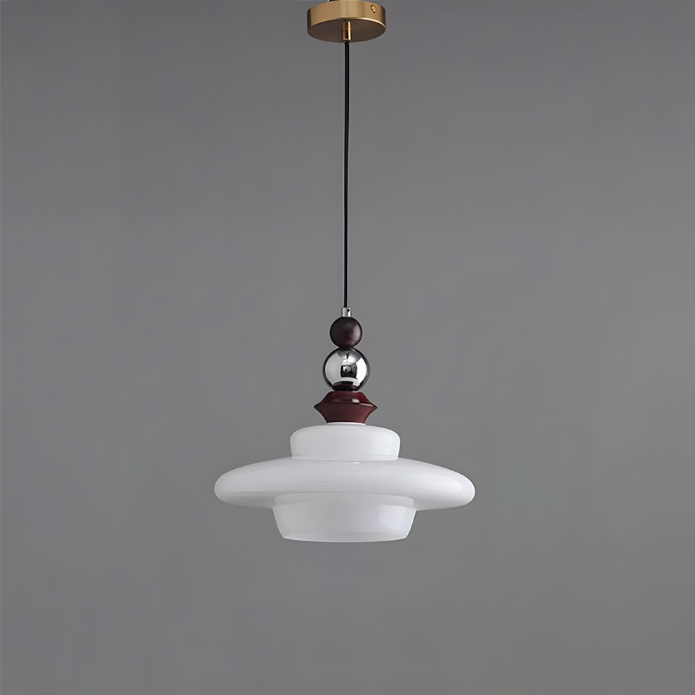 CASTELLA Hanglamp – Middeleeuws Design met Beige Glazen Kap & Houten Accenten