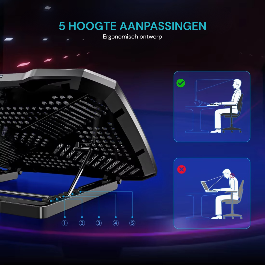 Livingnova ProCool Laptopkoeler Tot 17” | Verstelbare Standaard met 5 Ventilatoren