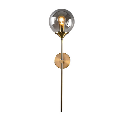 LUMENZA | Wandlamp met Rookglas Bol – Goudkleurig Frame – E27 – 50 cm
