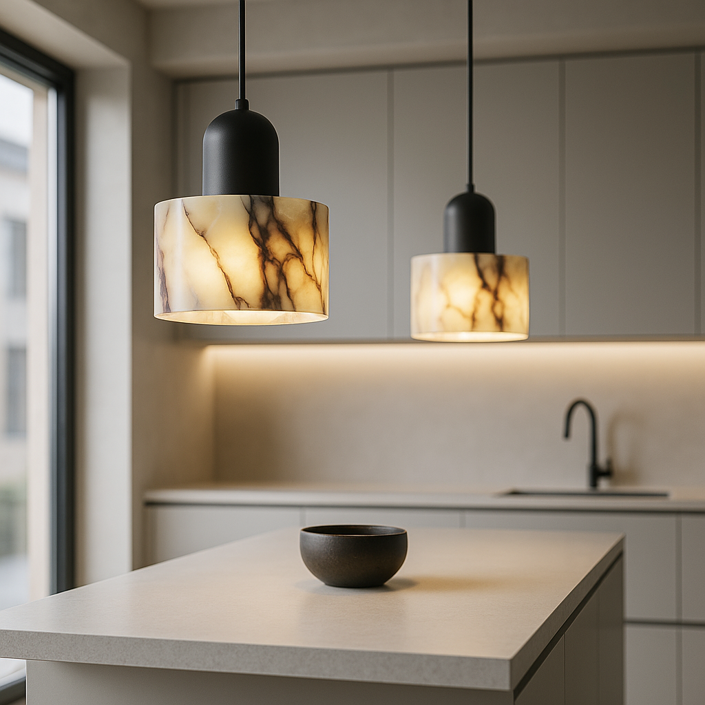 OBSCURA Hanglamp | Zwart Marmer Design met E27 LED | Luxe Natuursteen Look