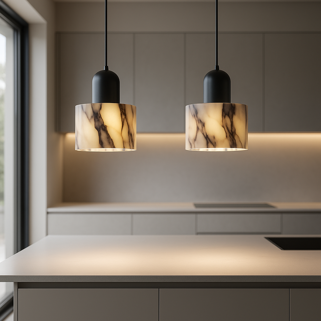 OBSCURA Hanglamp | Zwart Marmer Design met E27 LED | Luxe Natuursteen Look
