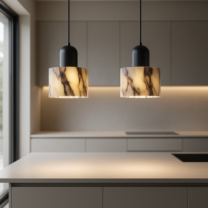 OBSCURA Hanglamp | Zwart Marmer Design met E27 LED | Luxe Natuursteen Look
