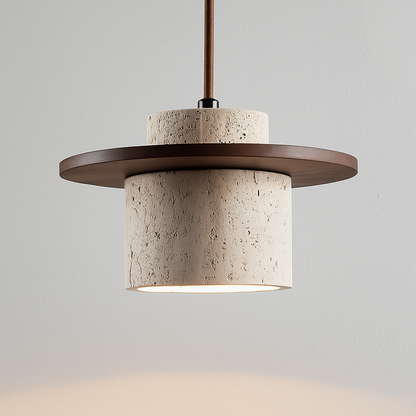 AetherNova – Travertin & Houten Hanglamp | Retro Design | Verstelbare Kabel | LED Geschikt