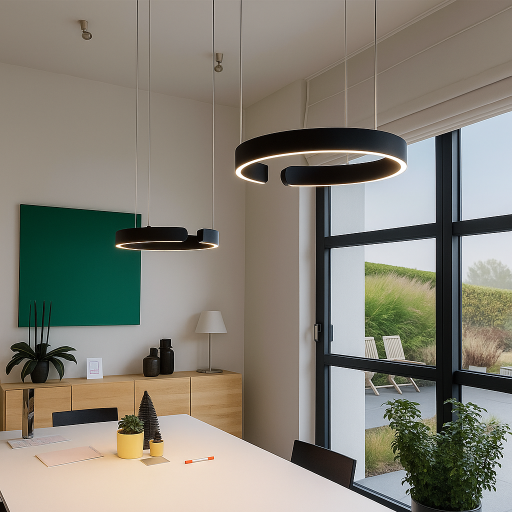 LuxeNova – Moderne LED Pendellamp Rond – Zwart/Wit/Goud/Rosegoud – Dimbare Hanglamp – Ø40 cm – Metaal
