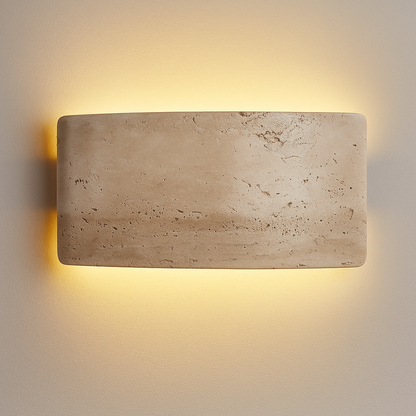 Velano – Wandlamp van Travertijnsteen & Glas – Voor Binnen & Buiten – Ø25 cm
