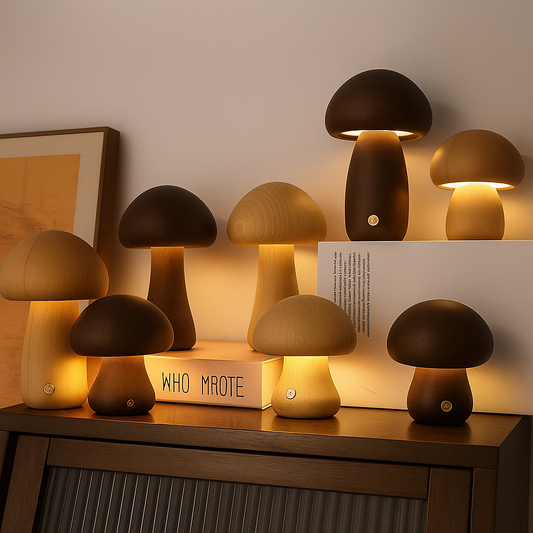 LumoNight | Houten Paddenstoel Nachtlampje met LED & Touchbediening