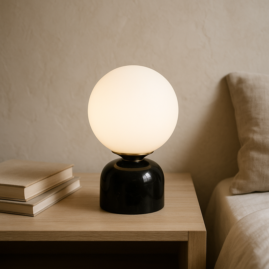 Marnor | Marmeren Tafellamp met Glazen Kap – Scandinavisch Design