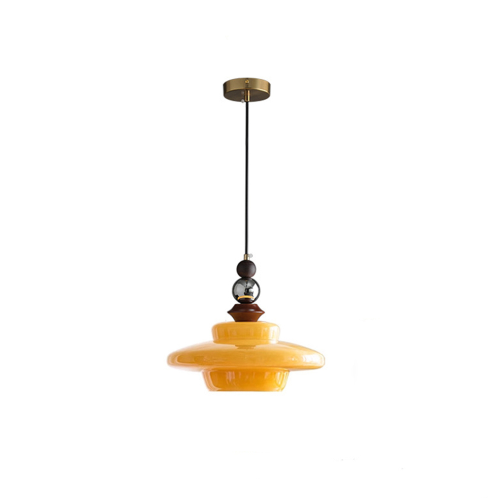 CASTELLA Hanglamp – Middeleeuws Design met Beige Glazen Kap & Houten Accenten