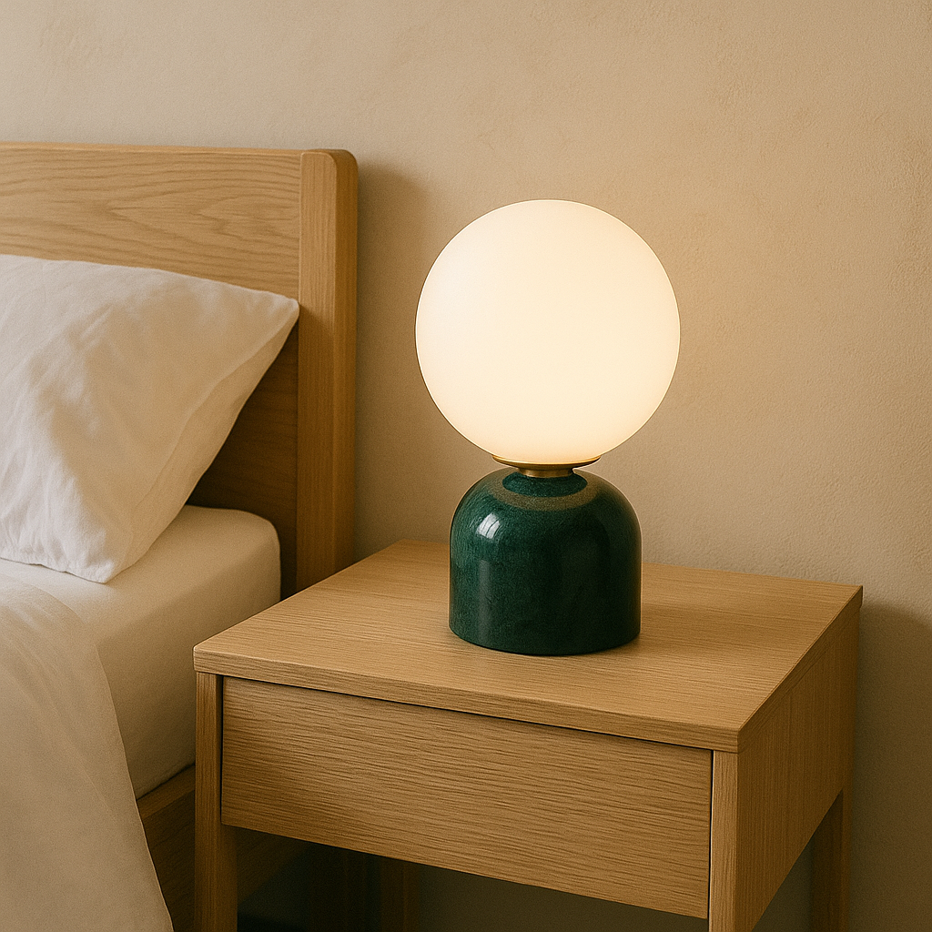 Marnor | Marmeren Tafellamp met Glazen Kap – Scandinavisch Design