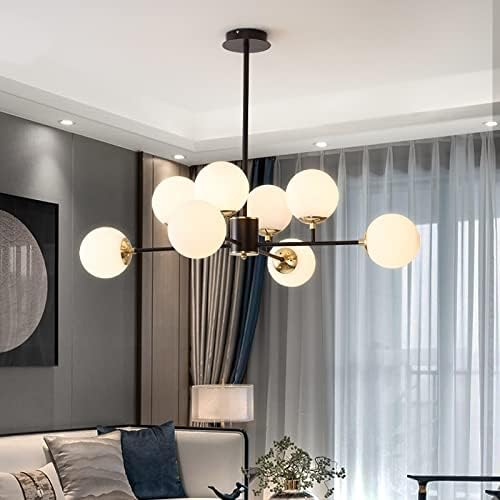 NEBULORA | Design Kroonluchter met Rookglas Bollen – 8 Lichten – Zwart Frame – E27 – 89 cm