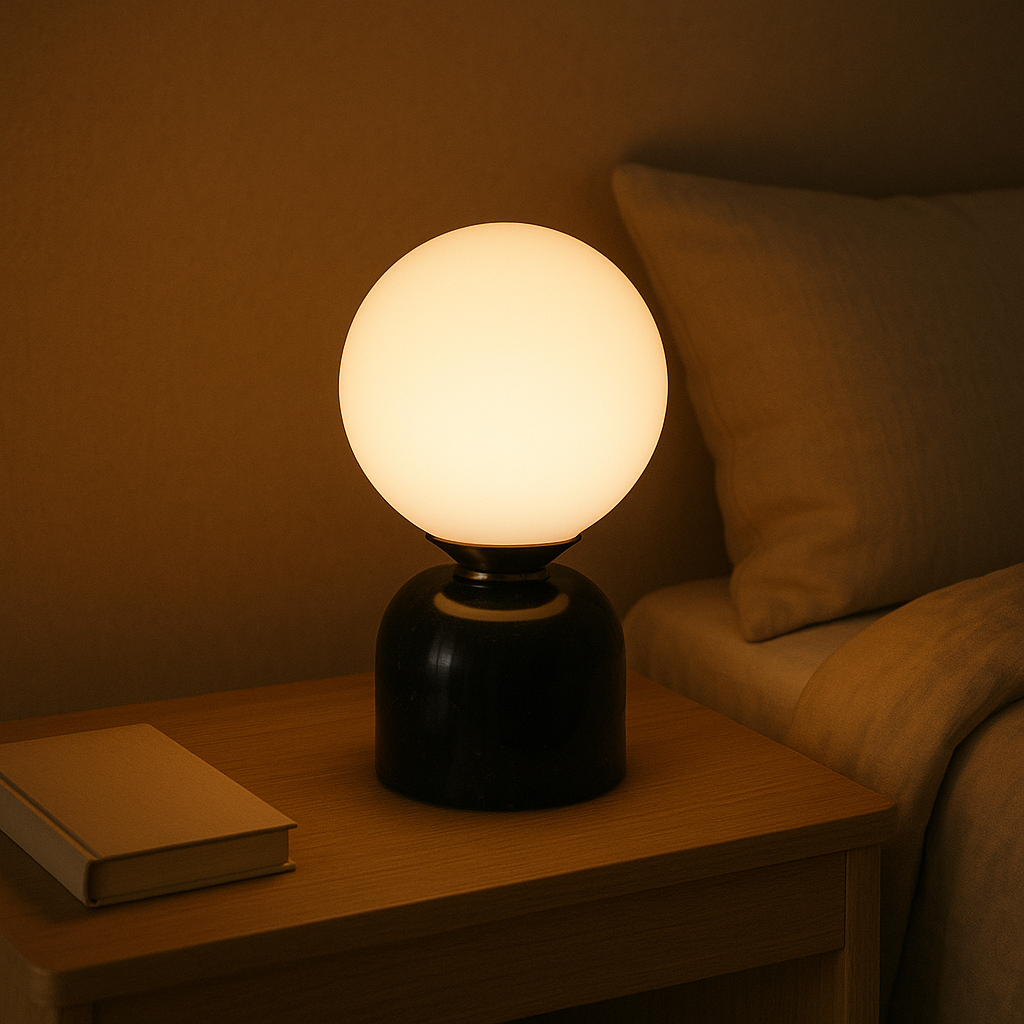 Marnor | Marmeren Tafellamp met Glazen Kap – Scandinavisch Design