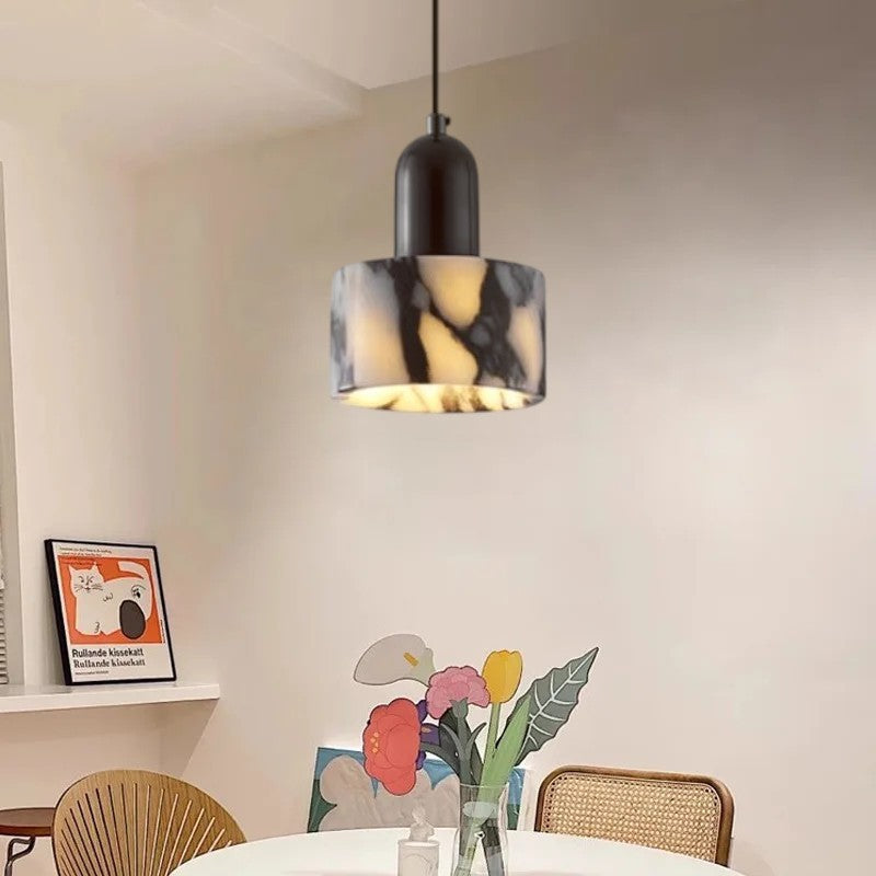 OBSCURA Hanglamp | Zwart Marmer Design met E27 LED | Luxe Natuursteen Look