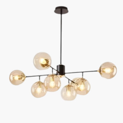 NEBULORA | Design Kroonluchter met Rookglas Bollen – 8 Lichten – Zwart Frame – E27 – 89 cm