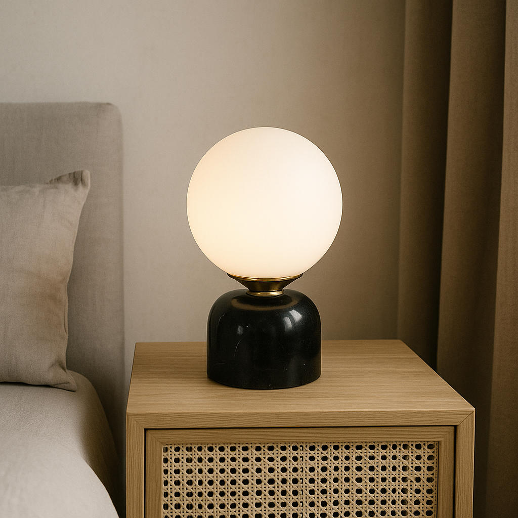 Marnor | Marmeren Tafellamp met Glazen Kap – Scandinavisch Design