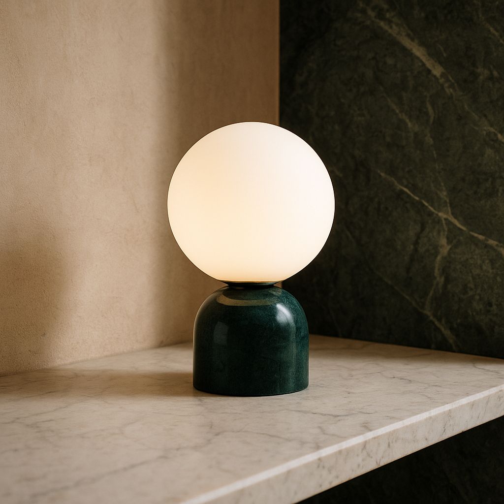 Marnor | Marmeren Tafellamp met Glazen Kap – Scandinavisch Design