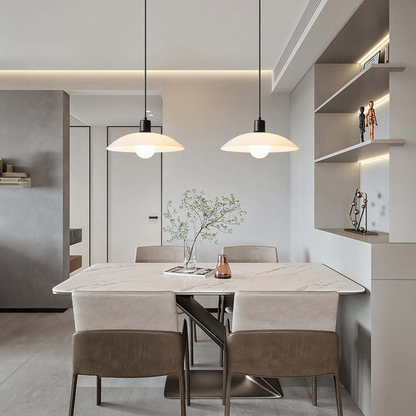 VELLUNO Hanglamp – Minimalistische Witte Glazen Schijf – E27 Fitting in 3 Formaten