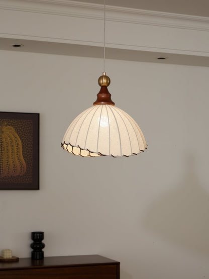VELMARA Hanglamp – Stoffen Plissé Kap met Hout & Goudkleurig Metaal – Ø40 cm