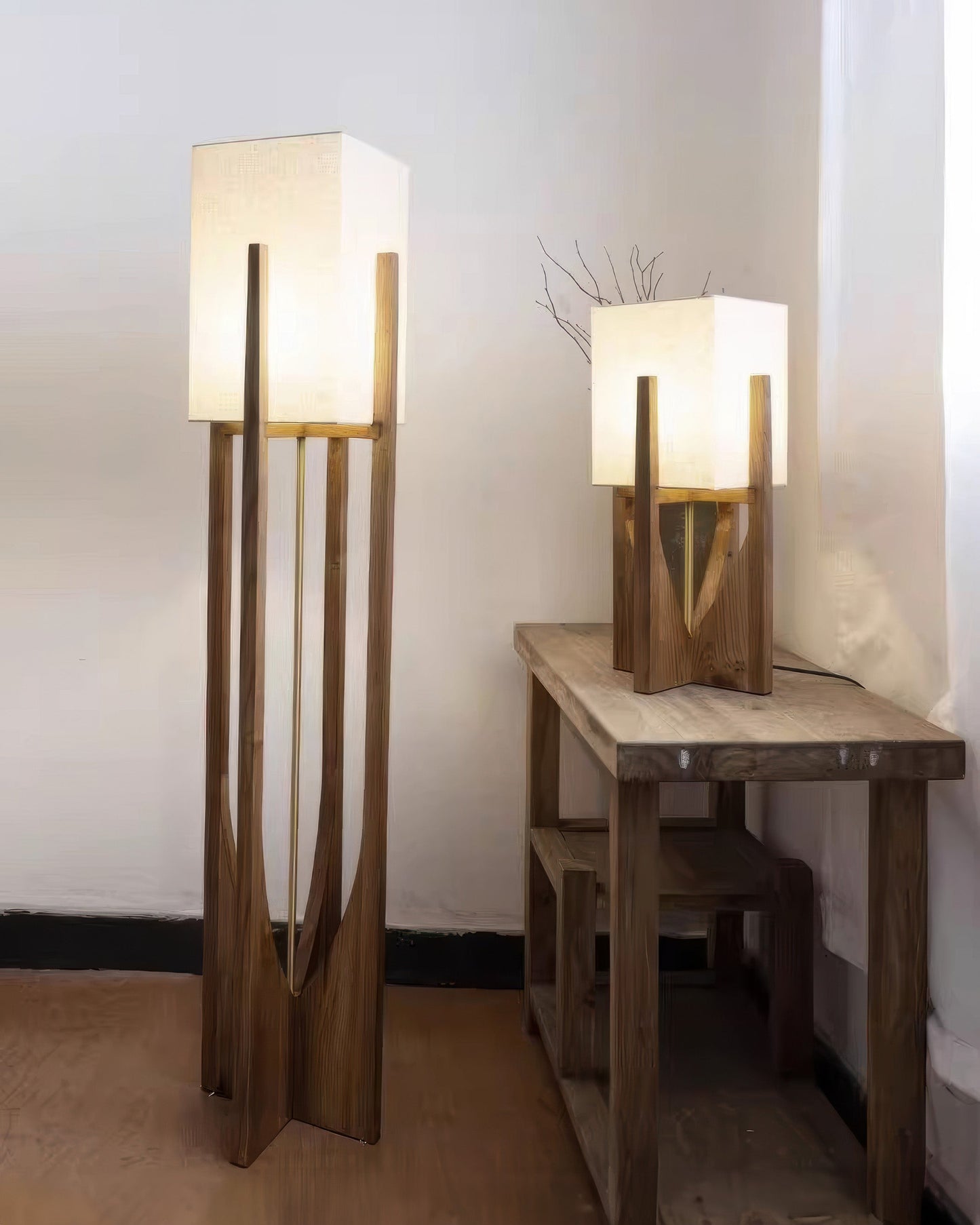 NaraLume Vloerlamp – Elegante Walnoot Houten Vloerlamp