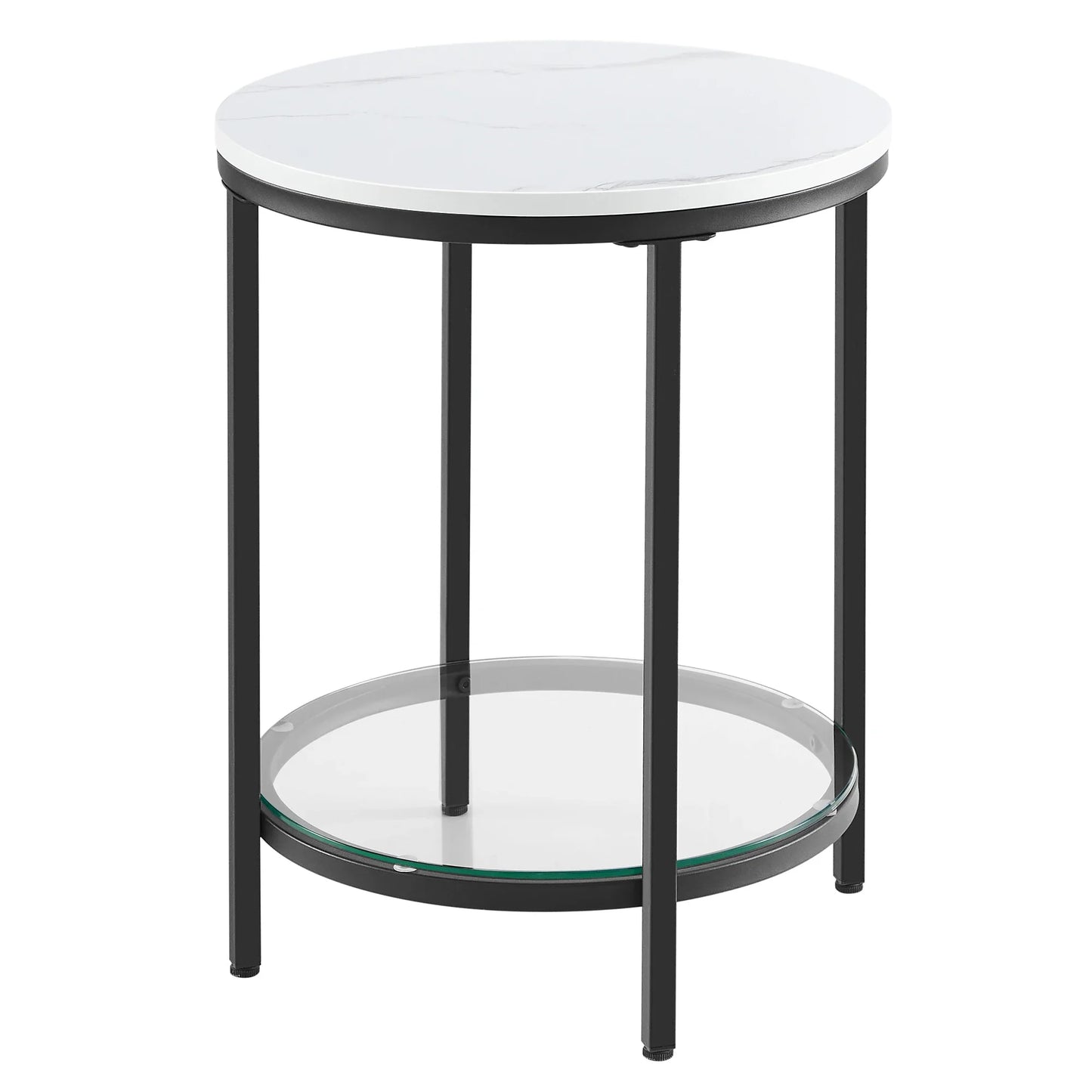 Marbela | Ronde Bijzettafel met Marmerlook & Glas – Twee Niveaus