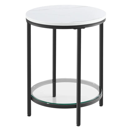 Marbela | Ronde Bijzettafel met Marmerlook & Glas – Twee Niveaus