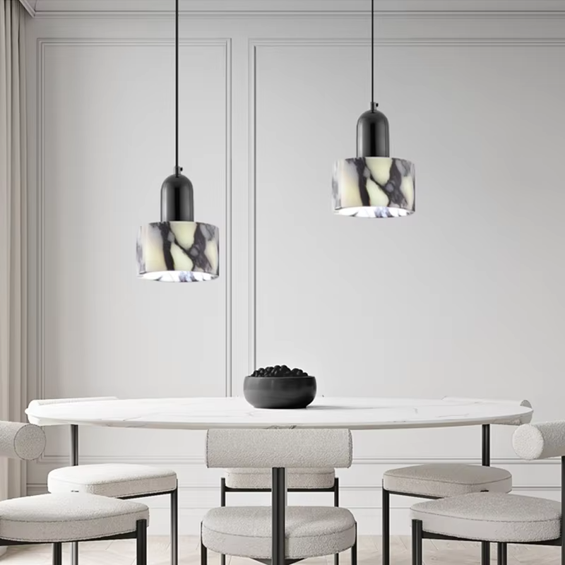 OBSCURA Hanglamp | Zwart Marmer Design met E27 LED | Luxe Natuursteen Look