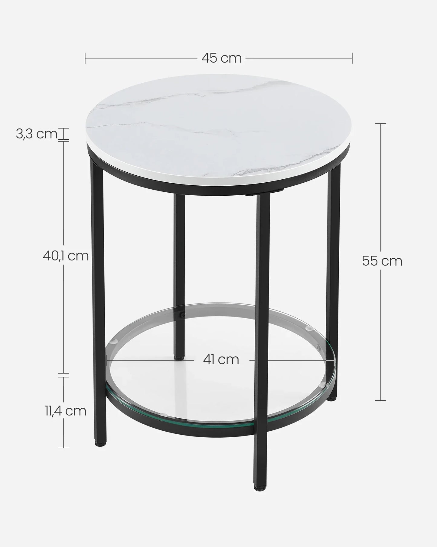 Marbela | Ronde Bijzettafel met Marmerlook & Glas – Twee Niveaus